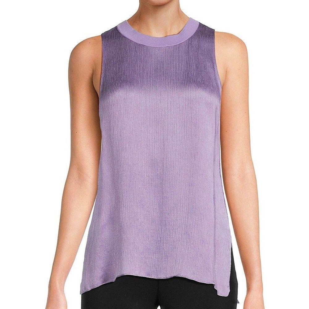 Vince 100% silk purple crinkle tank with side slits size medium